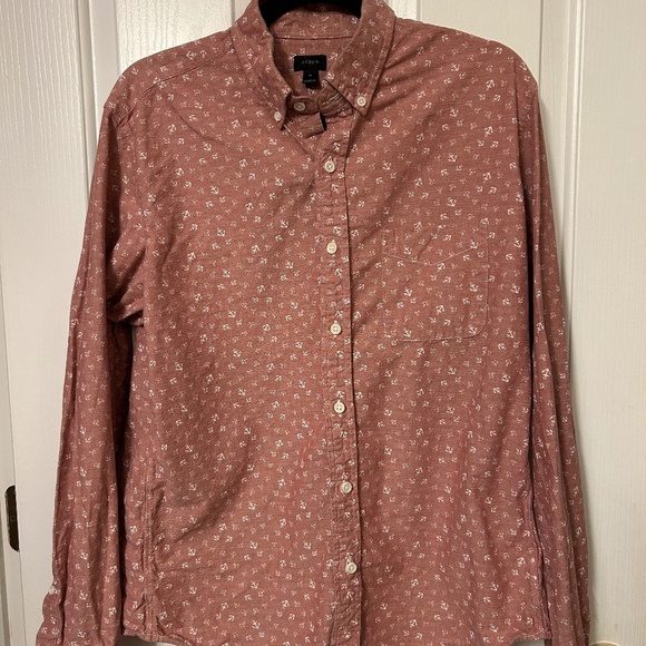 J Crew Men's Nautical Salmon Anchor Button Down Shirt Size Medium - Picture 6 of 7